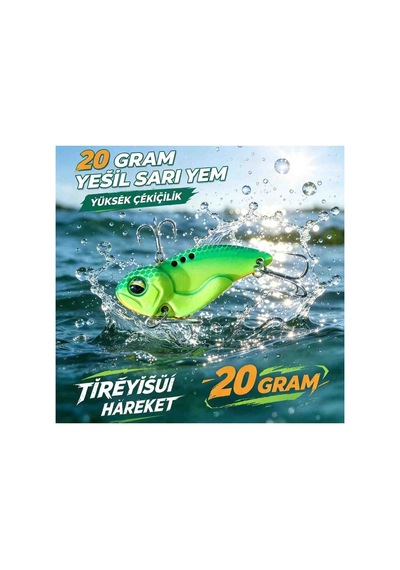 20 Gram Avcı Kaşık Yeşil Sarı Canlı Balık Görünümlü Renkli Çift Üçlü Kancalı At Çek Balık Avı