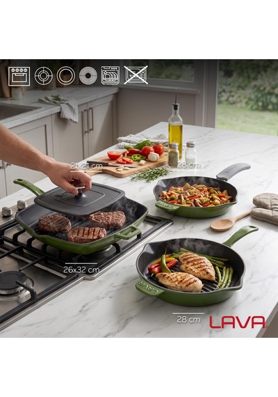 Lava Döküm Izgara Seti 4'lü Izgaranın Ustası Yeşil