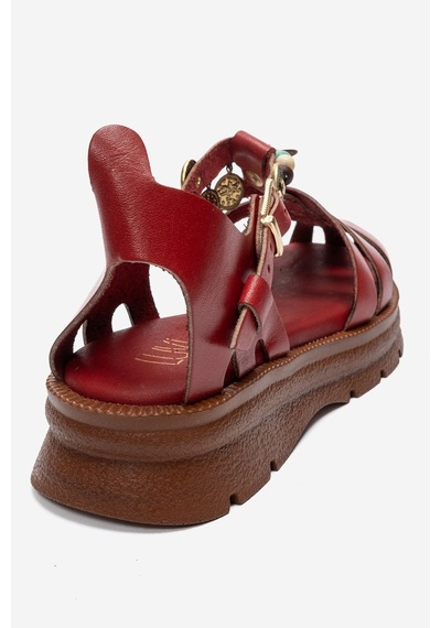 Luvi Shoes Solıs Kırmızı Hakiki Deri Boncuklu Kadın Sandalet