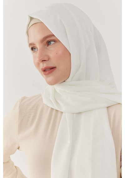 Mirsoy Scarf Dalga Desen İpeksi Jakar Şal - Beyaz Beyaz