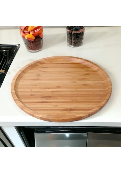 Bambu Lüx Yuvarlak Servis 30 30cm, Sunumluk & Çerezlik Sunum Tabağı Açık Gri