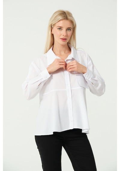 S'amore Clothing Cep Detay Polo Yaka Gömlek Beyaz