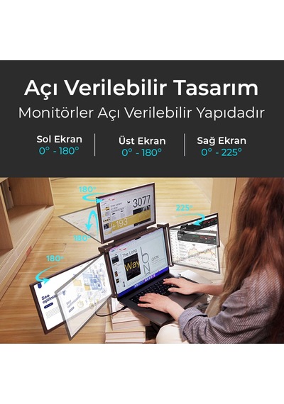 NPO NPM680 14" FHD 1080p IPS Type-C Taşınabilir Dizüstü 3lü Monitör Çoklayıcı Notebook Monitör
