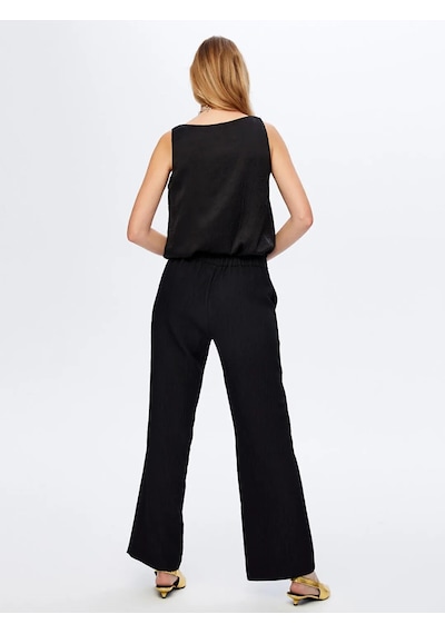 Faik Sönmez Beli Lastikli Kendinden Dokulu Wide Leg Fıt Kadın Pantolon Uw26pnt018 Siyah