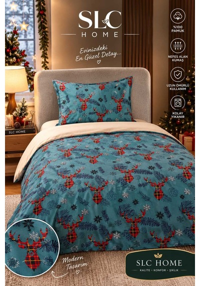 Cotton Star Ranforce Turkuaz Tek Kişilik Nevresim Takımı New Year Turkuaz - 938101893 Turkuaz