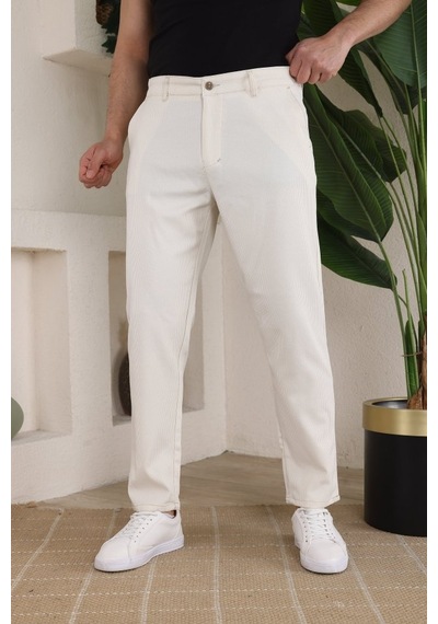 Etiler Collection Erkek Casual Slim Fit Cord Desenli Kumaş Pantolon Açık Krem