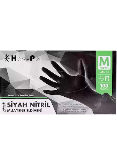 Pudrasız Siyah Nitril Eldiven Medium Haspet 100lü
