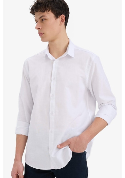 DeFacto Regular Fit Polo Yaka Keten Yazlık Uzun Kollu Beyaz Gömlek E1729AX25SPWT34 DeFacto Regular Fit Polo Yaka Keten Yazlık Uzun Kollu Beyaz Gömlek E1729AX25SPWT34
