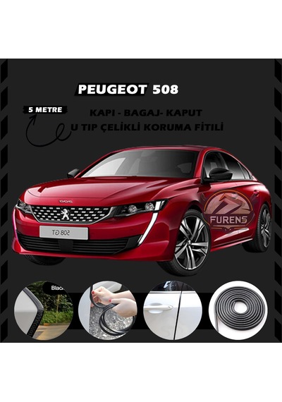 Peugeot 508 Oto Araç Kapı Koruma Fitili 5metre Parlak Siyah Renk