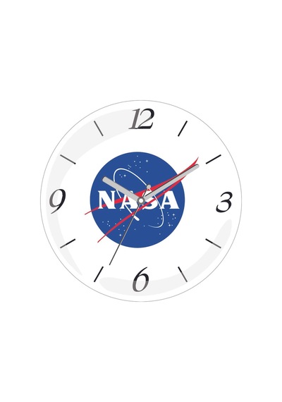 Nasa Logo Çap 30cm Sessiz Akar Bombeli Gerçek Cam Duvar Saati Siyah