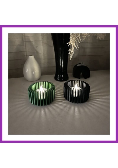 Bezos 3d Baskı Modern Çizgili Mumluk - Tealight Mumluk 1 Adet -yeşil Bty