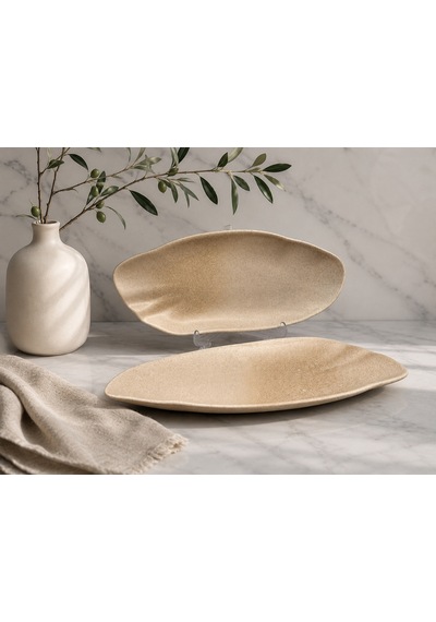 2'li Sahara Tone Dikdörtgen Tabak 31 Cm Yemek/kahvaltı/et/balık/salata/meze Çok Amaçlı Oval Tabak Çok renkli
