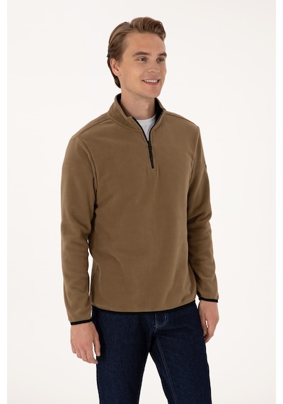 U.S. Polo Assn. Erkek Regular Fit Haki Polar Yarım Fermuarlı Basic Sweatshirt 50313777-VR027