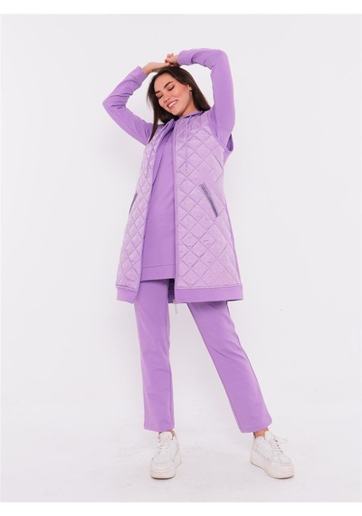 Bwest Minimal Kapitoneli Yelekli Spor Üçlü Takım - 70060 - Lila-28 Lila