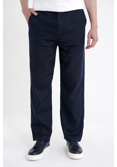 Oversize Kalıp Yan Cep Beli Lastikli Lacivert Keten Pantolon P 1216