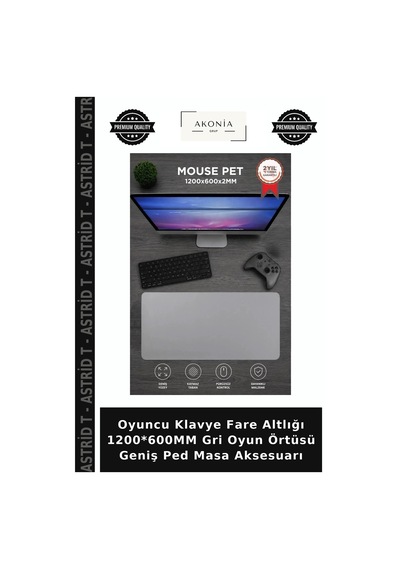 Oyuncu Klavye Fare Altlığı 1200 600mm Gri Oyun Örtüsü Geniş Ped Masa Aksesuarı