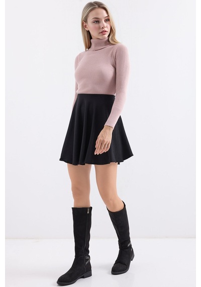 Hiccup Bdart Dokulu Yüksek Yaka Dar Triko Parlak Pembe