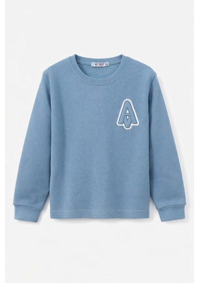 Tanem Kids Erkek Çocuk Jakarlı Örme Sweatshirt Mavi