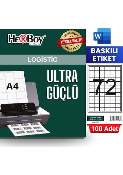 Herboy Hb-1260 40 X 24 Mm A4 Baskılı Laser Etiket 100 Adet