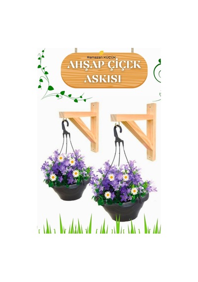 Ahşap Sarkıt Çiçekler Için Kancalı Duvar Askılığı Balkon Askısı Ahşap Çiçeklik Turuncu Turuncu