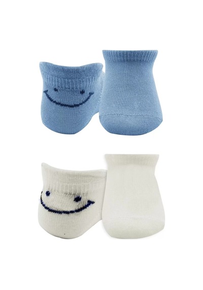 2'li Sneakers Smile Penye Çorap Bs20106 Mavi Ekru Renkli Çok Renkli