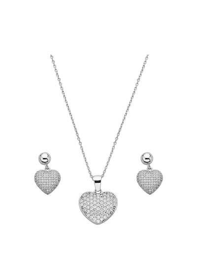 925 Ayar Gümüş Zirkon Taşlı Kalp Set- 67021202 Gümüş