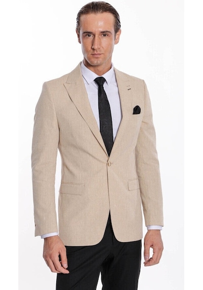 Wessi Slim Fit Sivri Yaka Bej Erkek Ceket Bej