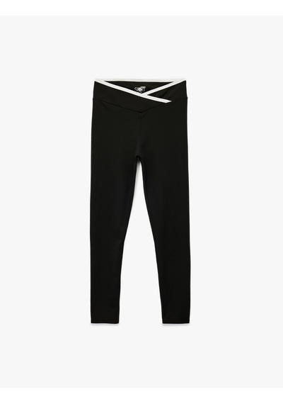 Koton Yüksek Bel Kemer Detaylı Slim Fit Spor Tayt Siyah 6wak40135nk SiYAH