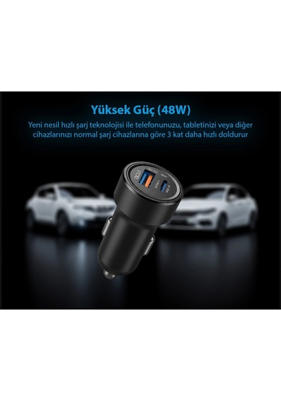 Eıma 48w Oto Şarj Başlığı Qc18w + Pd30w Hızlı Şarj Ec-06