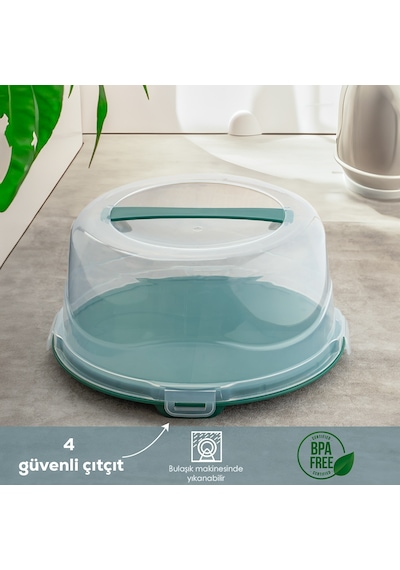 Porsima 1093 Yuvarlak Kek Pasta Fanusu Saklama Kabı 25 CM Yeşil