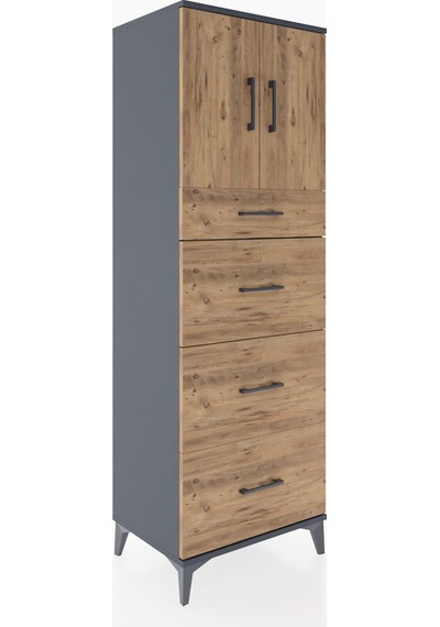 Hyperion Dolap Tek Raflı 4 Çekmeceli 2 Kapaklı 60x44x182 Antrasit-çam Antrasit