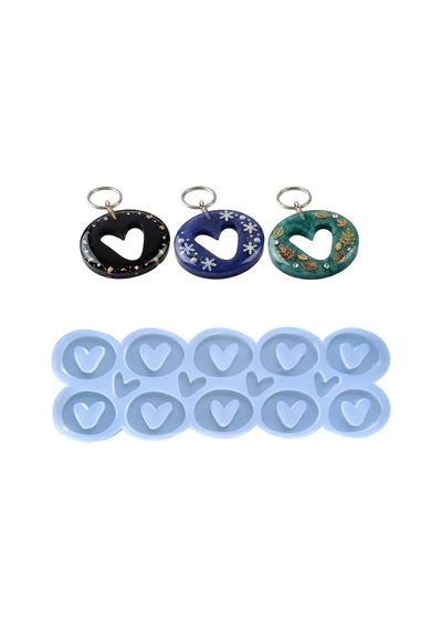 Tahtakale Toptancı Epoksi Silikon Kalıp Çoklu Kalp Anahtarlık Kalıbı Oval Ortası Boş Kalp Kolye Kalıbı 4.5x3.4 Cm