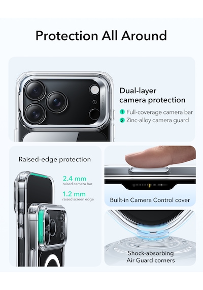 Esr Apple Uyumlu iPhone 17 Pro Classic Hybrid Magsafe Standlı Kılıf - Kamera Kontrol Buton - Şeffaf Şeffaf