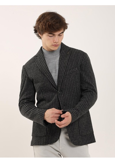 Dufy Koyu Gri Melanj Erkek Slim Fit Mono Yaka Ceket - 97184 Gri