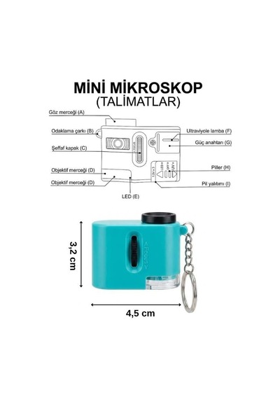 Cep Mikroskobu 60x Led Ve Uv Işıklı Taşınabilir Turkuaz Mikroskop