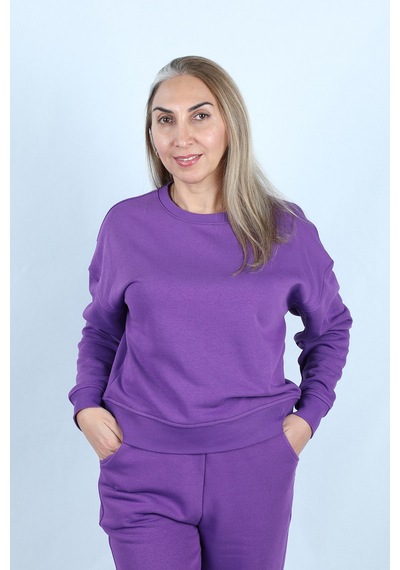 Kadın 2 İplik Şardonlu Sweat Mor