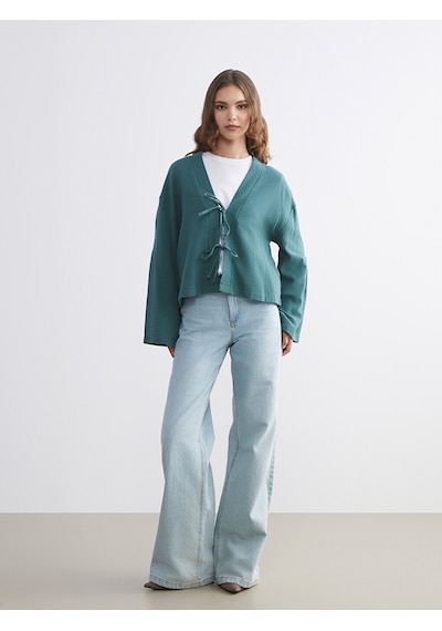 Lcw Modest Yeşil V Yaka Oversize Müslin Kadın Kimono