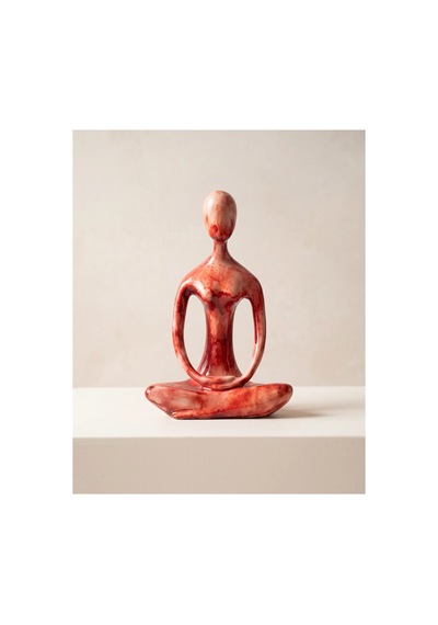 Dekoratif Yogacı Heykeli Kırmızı 23x14 Cm Meditasyon Yoga Figürü, Modern Biblo Ve Masaüstü Dekor Objesi