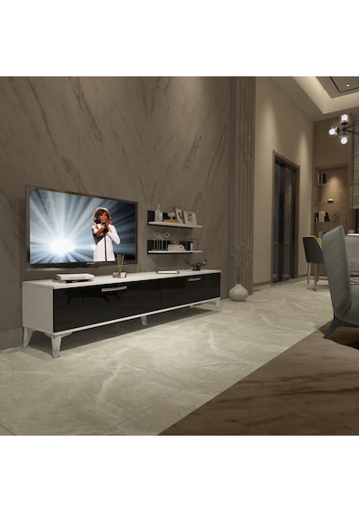 Decoraktiv Eko 4 Slm Std Silver Tv Ünitesi Tv Sehpası Beyaz - Siyah