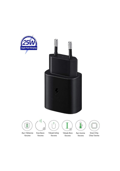 Samsung Galaxy M07 Uyumlu 25w Type-c Girişli Super Hızlı Şarj Cihazı Adaptör - Garantili Siyah