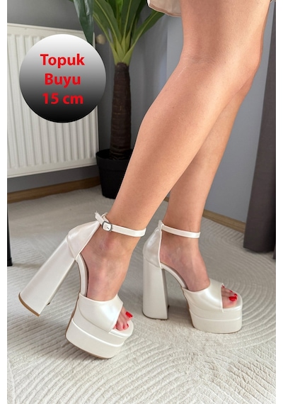 Preshley Kadın Elina Sedef Beyaz Tek Bantlı 15 Cm Platform Topuklu Ayakkabı