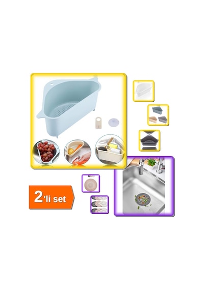Vakumlu Kenar Köşe Süzgeci + Yuvarlak Lavabo Süzgeci - Küvet Süzgeci - 2li Set V8p2t9 Plastik Diğer