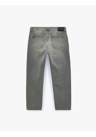 Koton Normal Bel Cepli Pamuklu Vintage Straight Fit Jean Pantolon Gri 6sam40327nd