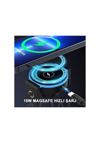 15w Kablosuz Hızlı Şarjlı Magsafe Uyumlu Otomatik Kelepçeli Araç Telefon Tutucu Çift Montaj Seçeneği