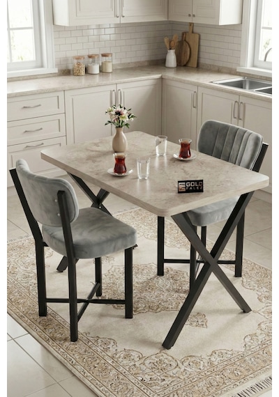 Sandalye 2 Adet Baby Face Kumaş Metal Ayak Modern Mutfak Sandalyesi Cafe Balkon Ofis Elma Antrasit