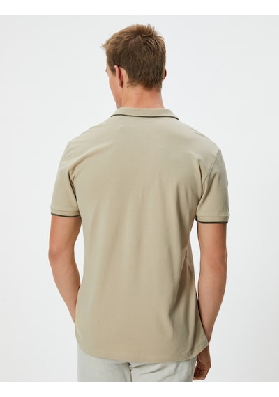 Koton Polo Yaka Tişört Slim Fit Düğmeli Kısa Kollu Biyeli Bej 4sam10162mk Ekru