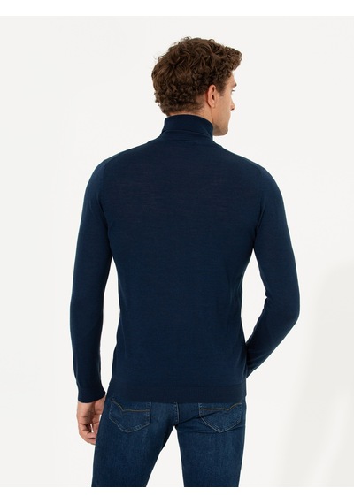 Cacharel Lacivert Slim Fit Balıkçı Yaka Basic Triko Kazak