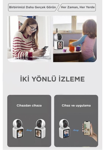 Bebek Kamerası Monitörlü 360 Derece Dönebilen Full Hd Smart Ip Güvenlik Kamerası Cmr11 Beyaz