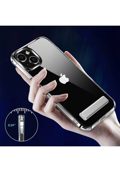 Apple Uyumlu iPhone 14 Kılıf Standlı Şeffaf Silikon Zore L-Stand Kılıf Renksiz