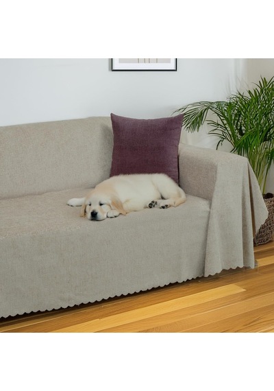 Latuda Home Premium Koltuk Örtüsü 175x300 Large Gramajlı Jakarlı Şönil Kum Beji / Kanepe Örtüsü / Kaymaz Diğer